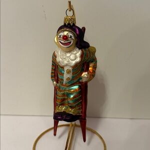 GERMAN HAMBURGER WEIHNACHTSKONTOR GLASS HOLIDAY ORNAMENT CLOWN ON STILTS MULTI